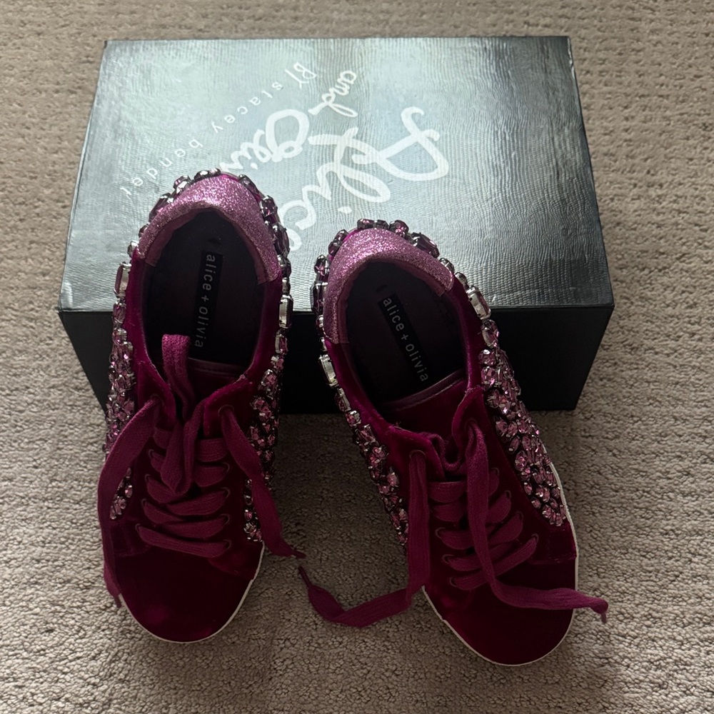 Alice + Olivia Burgundy Embellished Sneakers